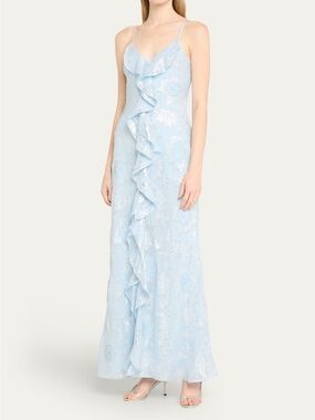 LoveShackFancy Pale Blue Floral Ruffle Maxi Dress